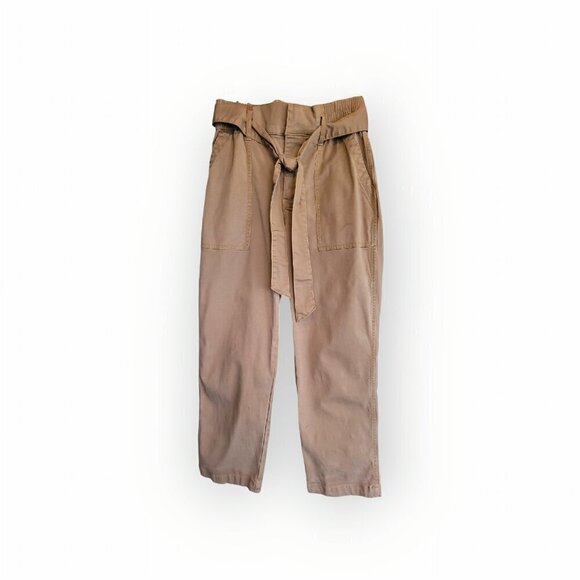 CAbi Discovery Cropped Stretch Belted Trousers Khaki Size 4 Utility Work Chic - Picture 3 of 15